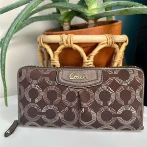 Coach Ashley Dotted OP Art Zip Around Wallet F48051 Brown Bronze Preppy NWT